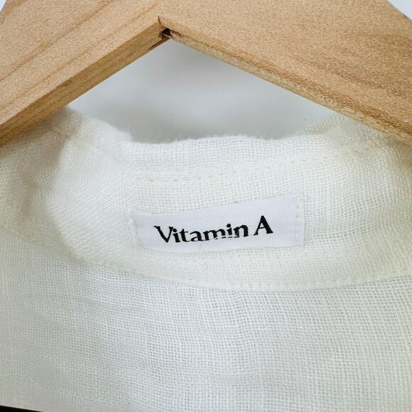 Vitamin A White Linen Button Down Shirt Top Size M Medium Resort Wear - Picture 3 of 8